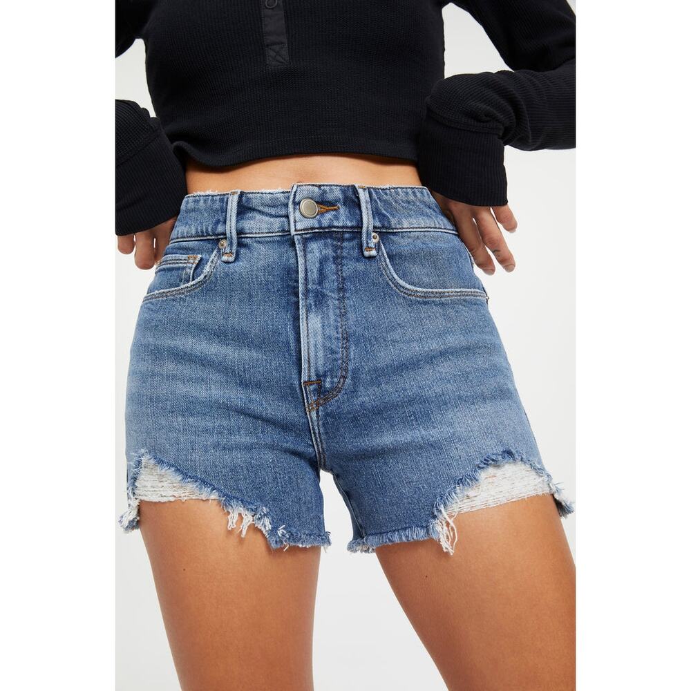 NEW Good American Cut-Off Jean Shorts‎ Plus Size 22 Blue Denim High Waisted
